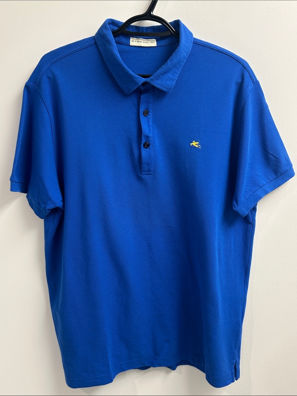 Etro Royal Blue Polo with Small Yellow Embroidered Motif